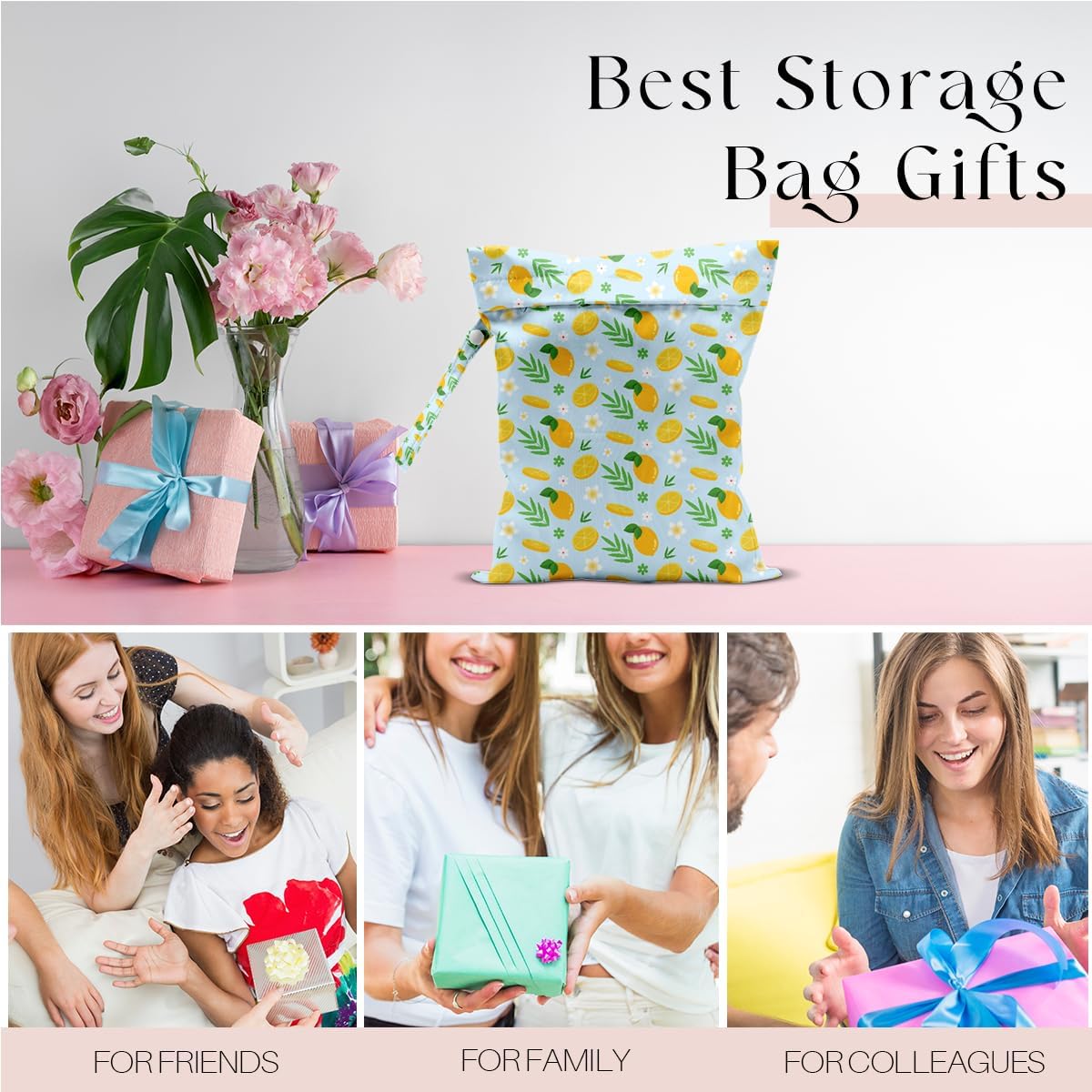 Wet Bag, Wet Dry Bag, Wet Bag for Swimsuit, Travel, Beach, Pool, Diapers, Dirty Yoga Gym Clothes, Makeup Bag, Waterproof Reusable Fruit Decor Orange Strawberry