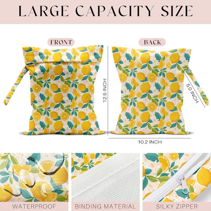 Wet Bag, Wet Dry Bag, Wet Bag for Swimsuit, Travel, Beach, Pool, Diapers, Dirty Yoga Gym Clothes, Makeup Bag, Waterproof Reusable Fruit Decor Orange Strawberry