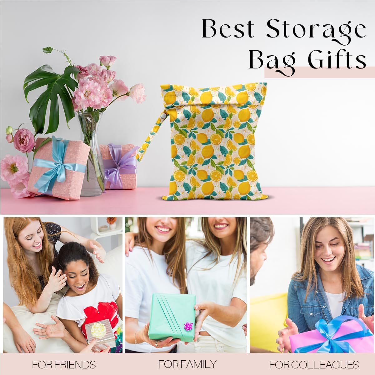 Wet Bag, Wet Dry Bag, Wet Bag for Swimsuit, Travel, Beach, Pool, Diapers, Dirty Yoga Gym Clothes, Makeup Bag, Waterproof Reusable Fruit Decor Orange Strawberry