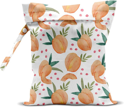 Wet Bag, Wet Dry Bag, Wet Bag for Swimsuit, Travel, Beach, Pool, Diapers, Dirty Yoga Gym Clothes, Makeup Bag, Waterproof Reusable Fruit Decor Orange Strawberry