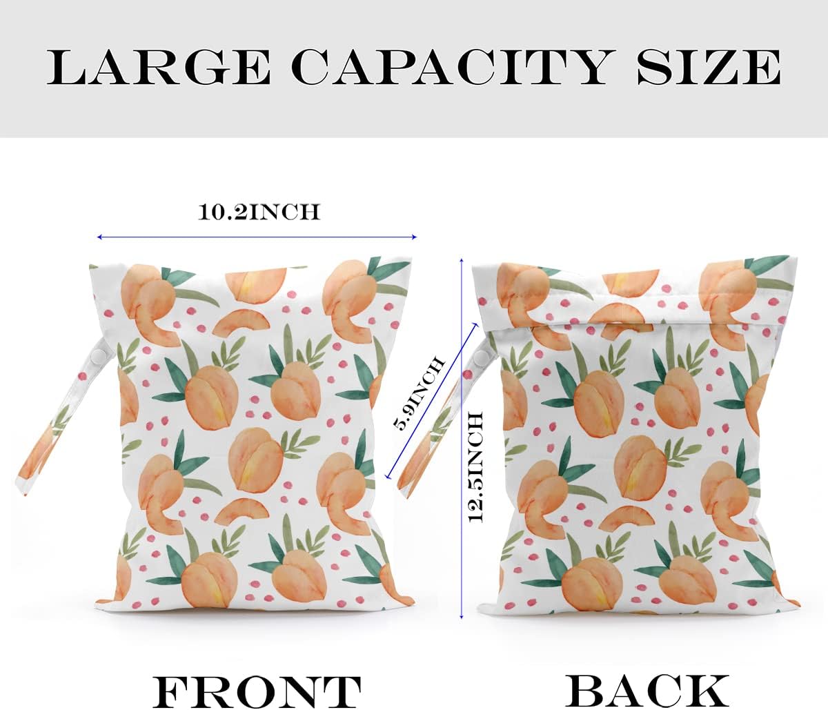 Wet Bag, Wet Dry Bag, Wet Bag for Swimsuit, Travel, Beach, Pool, Diapers, Dirty Yoga Gym Clothes, Makeup Bag, Waterproof Reusable Fruit Decor Orange Strawberry