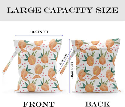 Wet Bag, Wet Dry Bag, Wet Bag for Swimsuit, Travel, Beach, Pool, Diapers, Dirty Yoga Gym Clothes, Makeup Bag, Waterproof Reusable Fruit Decor Orange Strawberry