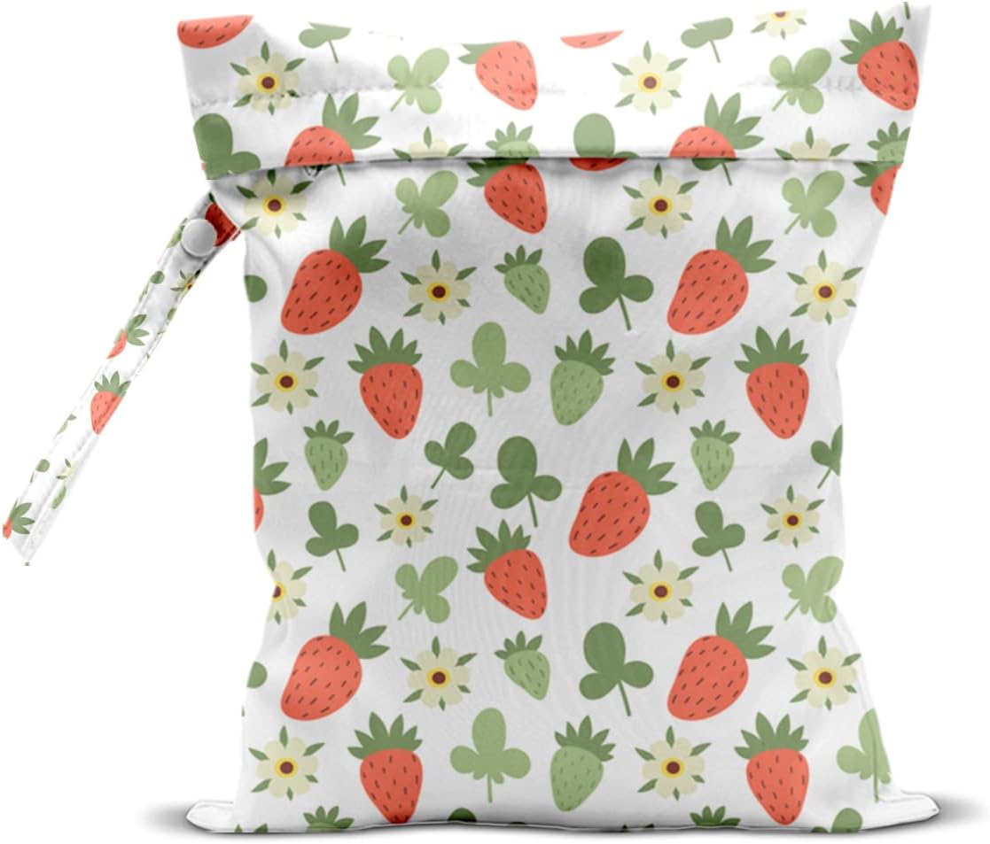 Wet Bag, Wet Dry Bag, Wet Bag for Swimsuit, Travel, Beach, Pool, Diapers, Dirty Yoga Gym Clothes, Makeup Bag, Waterproof Reusable Fruit Decor Orange Strawberry