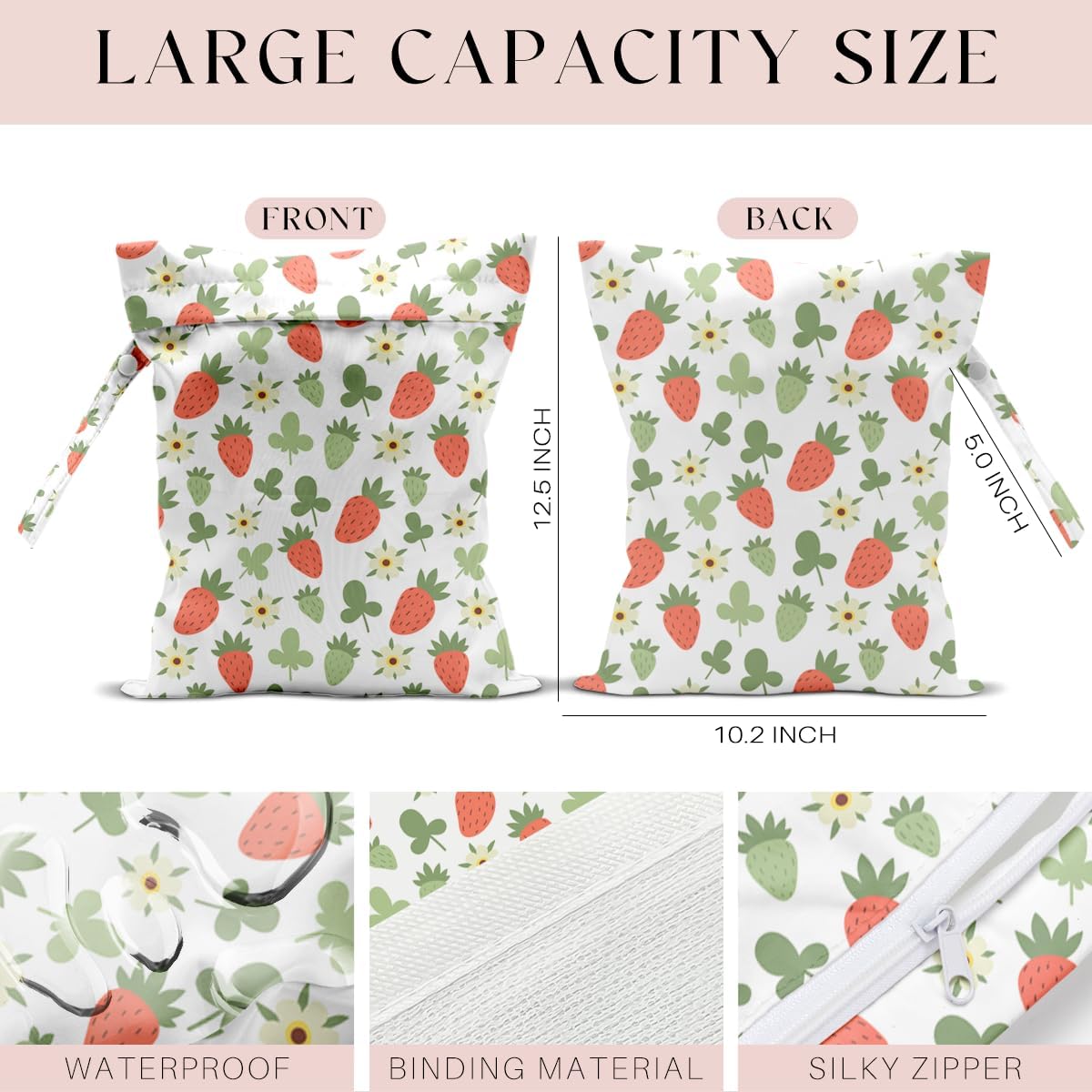 Wet Bag, Wet Dry Bag, Wet Bag for Swimsuit, Travel, Beach, Pool, Diapers, Dirty Yoga Gym Clothes, Makeup Bag, Waterproof Reusable Fruit Decor Orange Strawberry