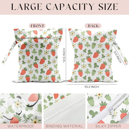 Wet Bag, Wet Dry Bag, Wet Bag for Swimsuit, Travel, Beach, Pool, Diapers, Dirty Yoga Gym Clothes, Makeup Bag, Waterproof Reusable Fruit Decor Orange Strawberry
