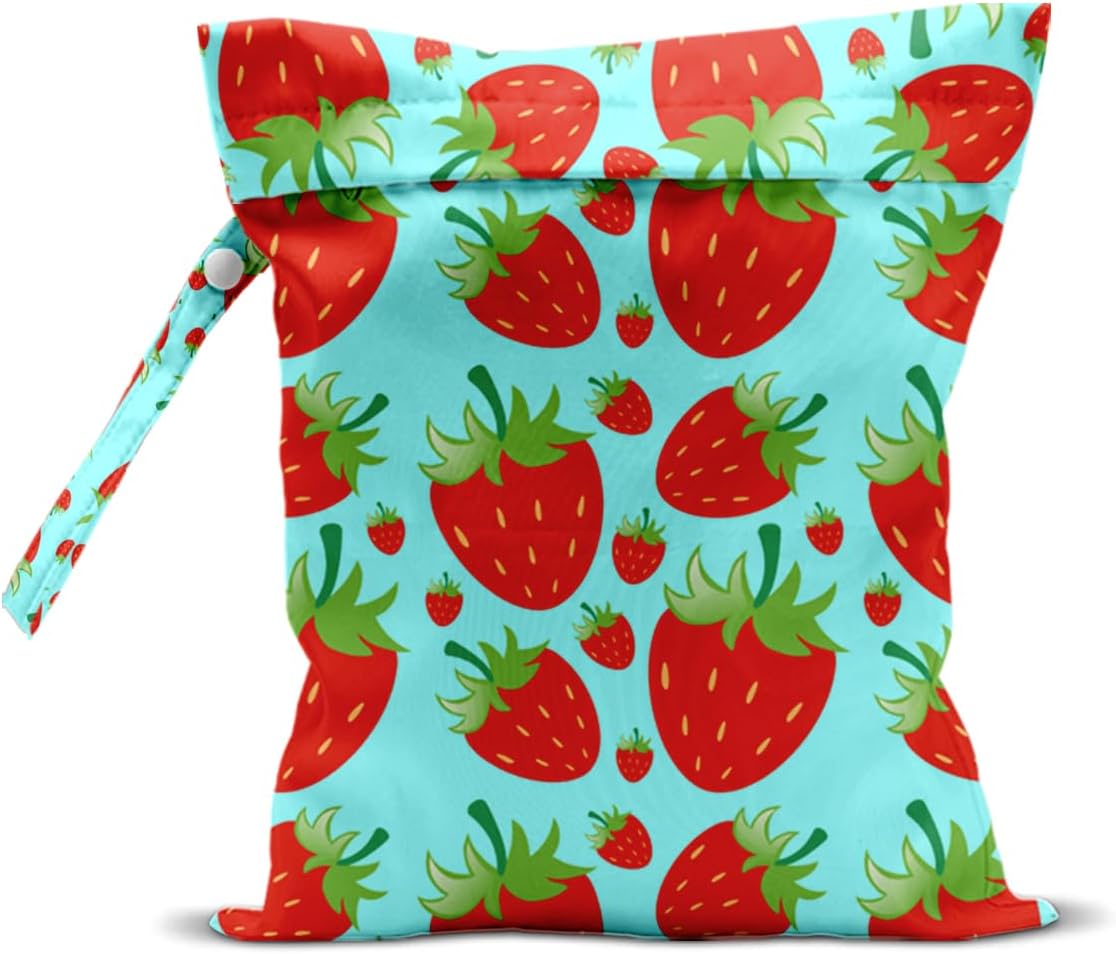 Wet Bag, Wet Dry Bag, Wet Bag for Swimsuit, Travel, Beach, Pool, Diapers, Dirty Yoga Gym Clothes, Makeup Bag, Waterproof Reusable Fruit Decor Orange Strawberry