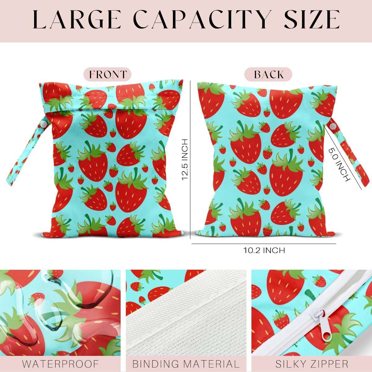 Wet Bag, Wet Dry Bag, Wet Bag for Swimsuit, Travel, Beach, Pool, Diapers, Dirty Yoga Gym Clothes, Makeup Bag, Waterproof Reusable Fruit Decor Orange Strawberry