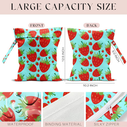Wet Bag, Wet Dry Bag, Wet Bag for Swimsuit, Travel, Beach, Pool, Diapers, Dirty Yoga Gym Clothes, Makeup Bag, Waterproof Reusable Fruit Decor Orange Strawberry