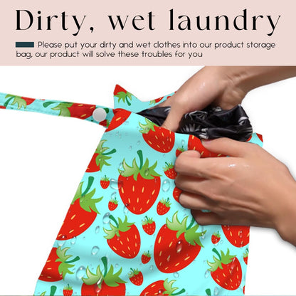 Wet Bag, Wet Dry Bag, Wet Bag for Swimsuit, Travel, Beach, Pool, Diapers, Dirty Yoga Gym Clothes, Makeup Bag, Waterproof Reusable Fruit Decor Orange Strawberry