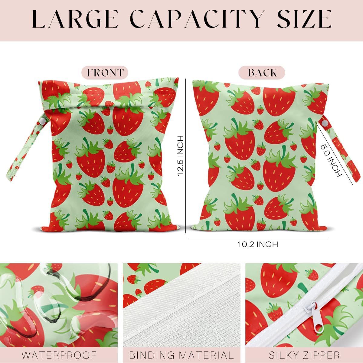 Wet Bag, Wet Dry Bag, Wet Bag for Swimsuit, Travel, Beach, Pool, Diapers, Dirty Yoga Gym Clothes, Makeup Bag, Waterproof Reusable Fruit Decor Orange Strawberry