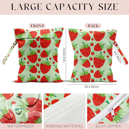 Wet Bag, Wet Dry Bag, Wet Bag for Swimsuit, Travel, Beach, Pool, Diapers, Dirty Yoga Gym Clothes, Makeup Bag, Waterproof Reusable Fruit Decor Orange Strawberry