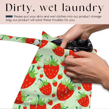 Wet Bag, Wet Dry Bag, Wet Bag for Swimsuit, Travel, Beach, Pool, Diapers, Dirty Yoga Gym Clothes, Makeup Bag, Waterproof Reusable Fruit Decor Orange Strawberry