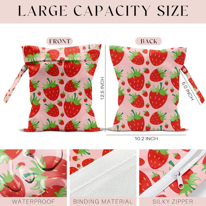 Wet Bag, Wet Dry Bag, Wet Bag for Swimsuit, Travel, Beach, Pool, Diapers, Dirty Yoga Gym Clothes, Makeup Bag, Waterproof Reusable Fruit Decor Orange Strawberry