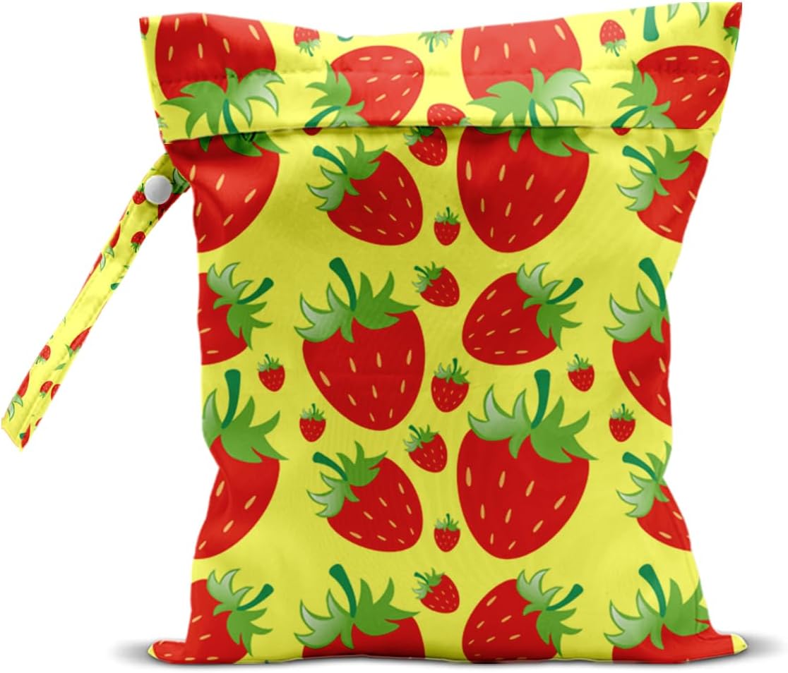 Wet Bag, Wet Dry Bag, Wet Bag for Swimsuit, Travel, Beach, Pool, Diapers, Dirty Yoga Gym Clothes, Makeup Bag, Waterproof Reusable Fruit Decor Orange Strawberry