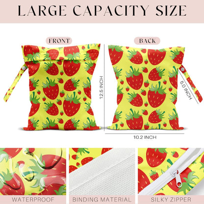 Wet Bag, Wet Dry Bag, Wet Bag for Swimsuit, Travel, Beach, Pool, Diapers, Dirty Yoga Gym Clothes, Makeup Bag, Waterproof Reusable Fruit Decor Orange Strawberry