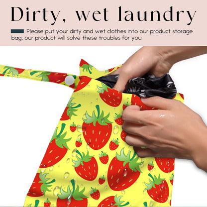 Wet Bag, Wet Dry Bag, Wet Bag for Swimsuit, Travel, Beach, Pool, Diapers, Dirty Yoga Gym Clothes, Makeup Bag, Waterproof Reusable Fruit Decor Orange Strawberry
