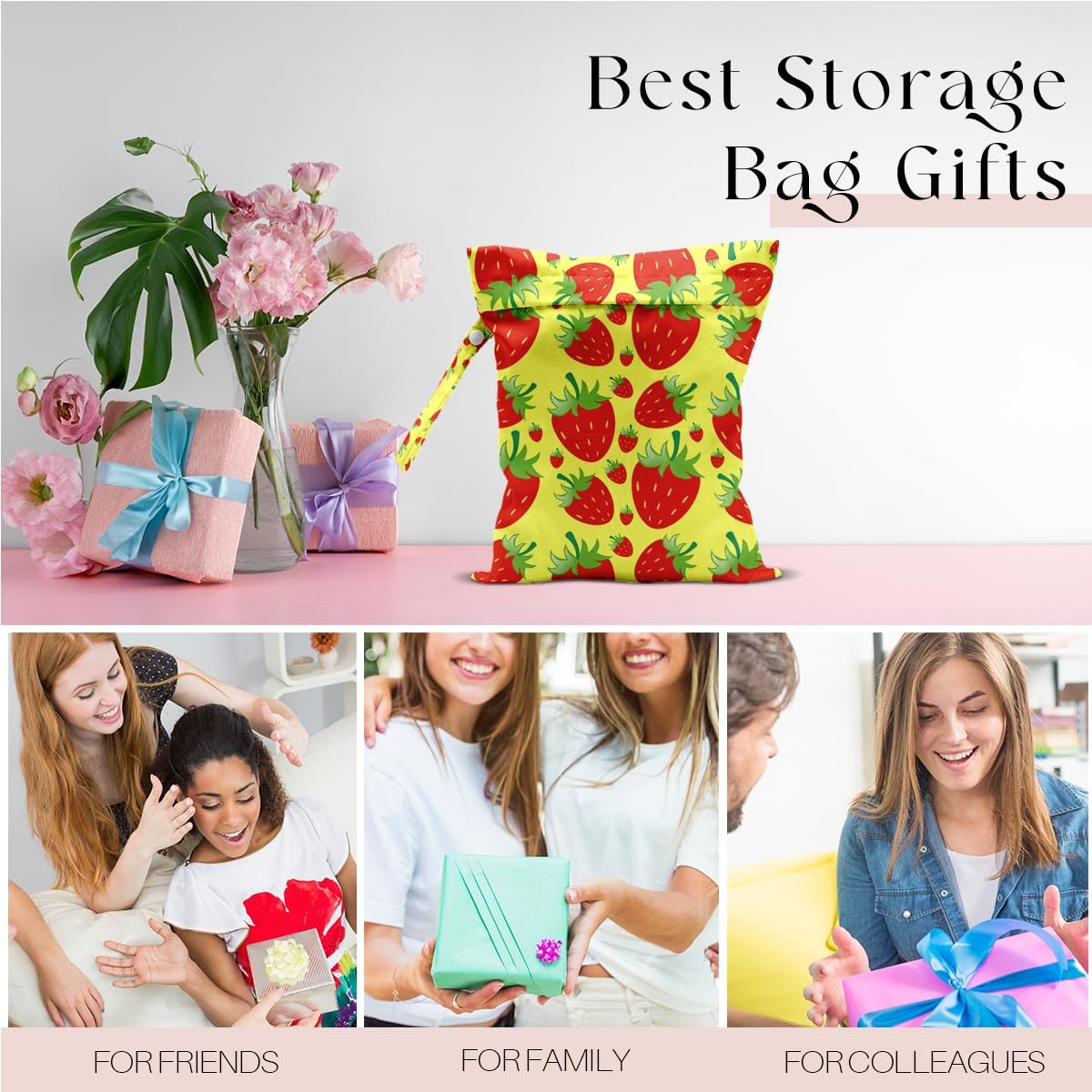 Wet Bag, Wet Dry Bag, Wet Bag for Swimsuit, Travel, Beach, Pool, Diapers, Dirty Yoga Gym Clothes, Makeup Bag, Waterproof Reusable Fruit Decor Orange Strawberry