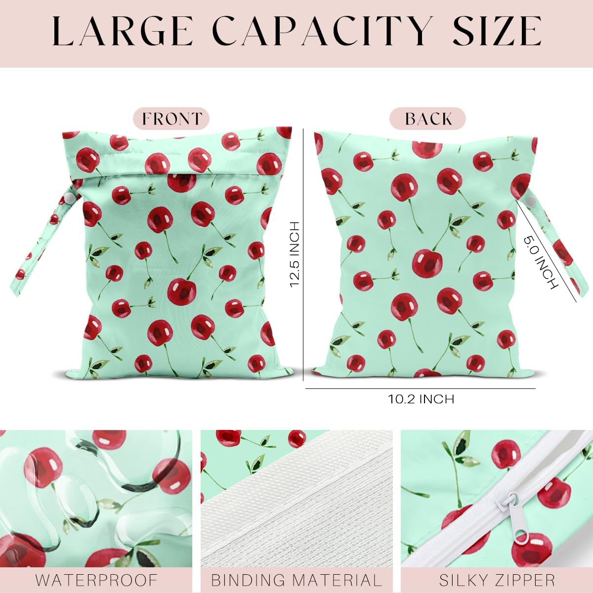 Wet Bag, Wet Dry Bag, Wet Bag for Swimsuit, Travel, Beach, Pool, Diapers, Dirty Yoga Gym Clothes, Makeup Bag, Waterproof Reusable Fruit Decor Orange Strawberry