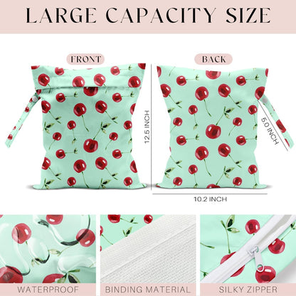 Wet Bag, Wet Dry Bag, Wet Bag for Swimsuit, Travel, Beach, Pool, Diapers, Dirty Yoga Gym Clothes, Makeup Bag, Waterproof Reusable Fruit Decor Orange Strawberry