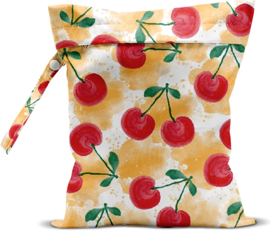 Wet Bag, Wet Dry Bag, Wet Bag for Swimsuit, Travel, Beach, Pool, Diapers, Dirty Yoga Gym Clothes, Makeup Bag, Waterproof Reusable Fruit Decor Orange Strawberry