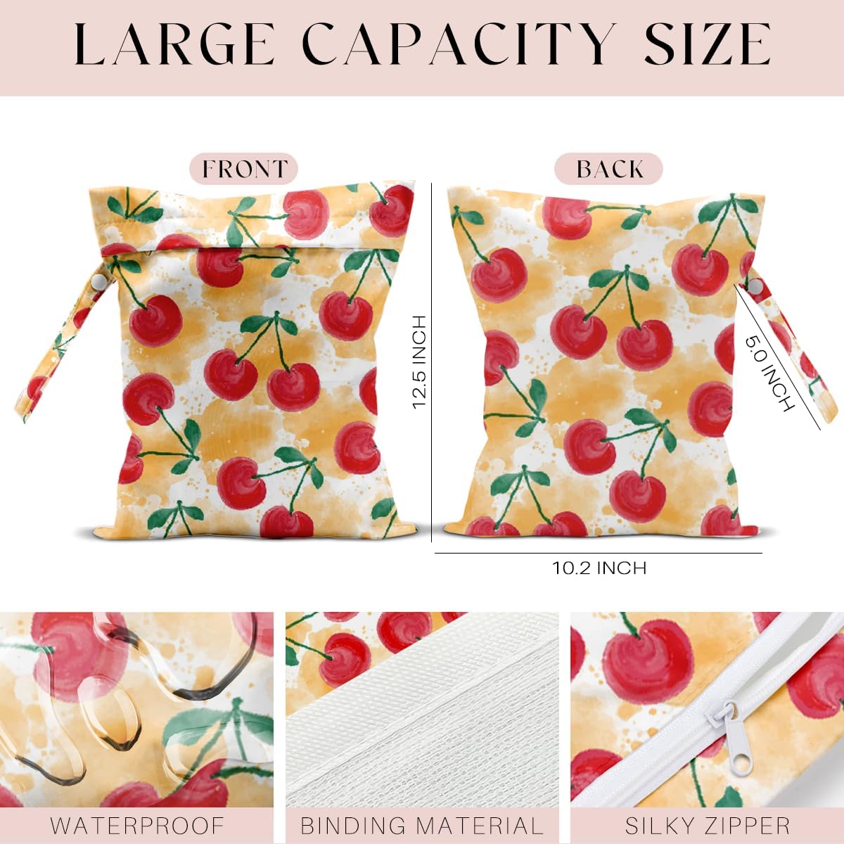 Wet Bag, Wet Dry Bag, Wet Bag for Swimsuit, Travel, Beach, Pool, Diapers, Dirty Yoga Gym Clothes, Makeup Bag, Waterproof Reusable Fruit Decor Orange Strawberry