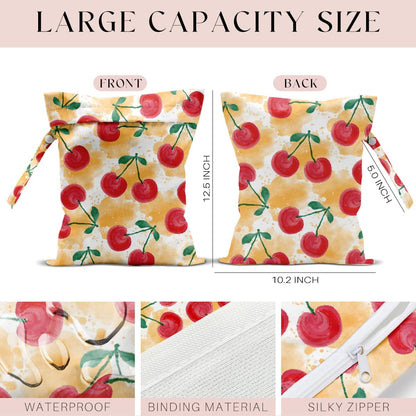 Wet Bag, Wet Dry Bag, Wet Bag for Swimsuit, Travel, Beach, Pool, Diapers, Dirty Yoga Gym Clothes, Makeup Bag, Waterproof Reusable Fruit Decor Orange Strawberry