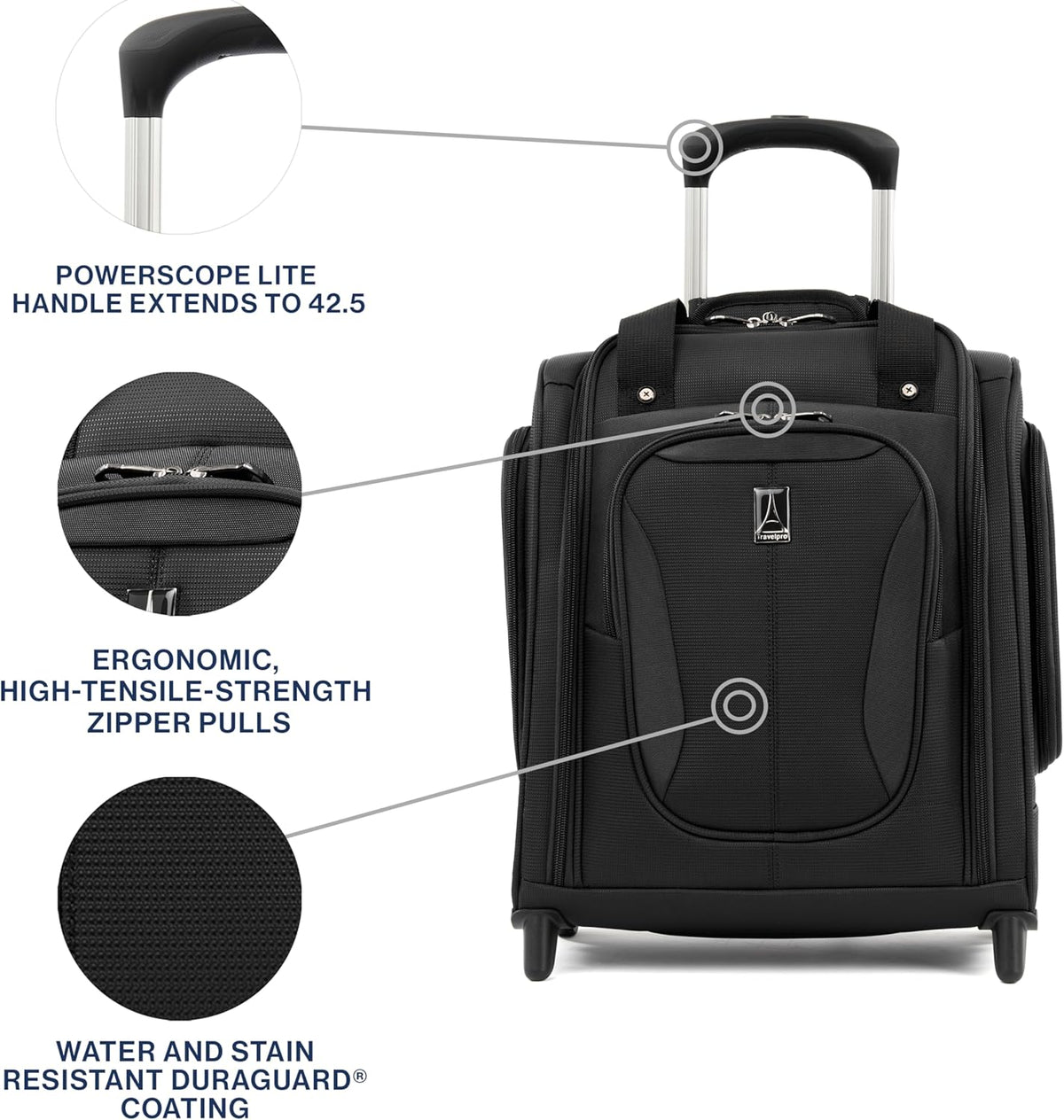 Tourlite Softside Lightweight Rolling Underseat Compact Carry-On Upright 2 Wheel Bag, Men and Women, Black, 15-Inch