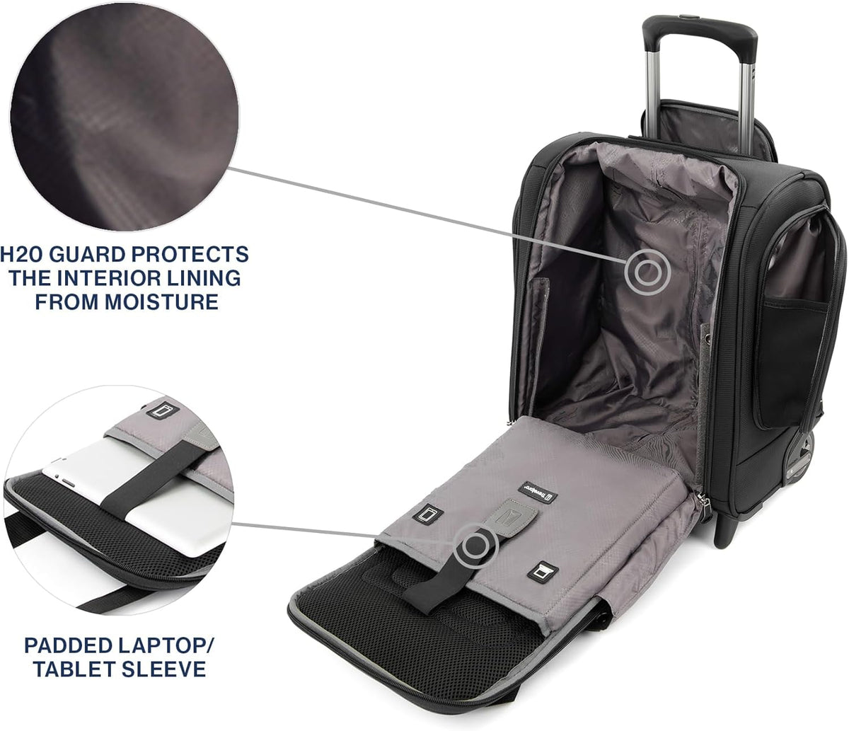 Tourlite Softside Lightweight Rolling Underseat Compact Carry-On Upright 2 Wheel Bag, Men and Women, Black, 15-Inch