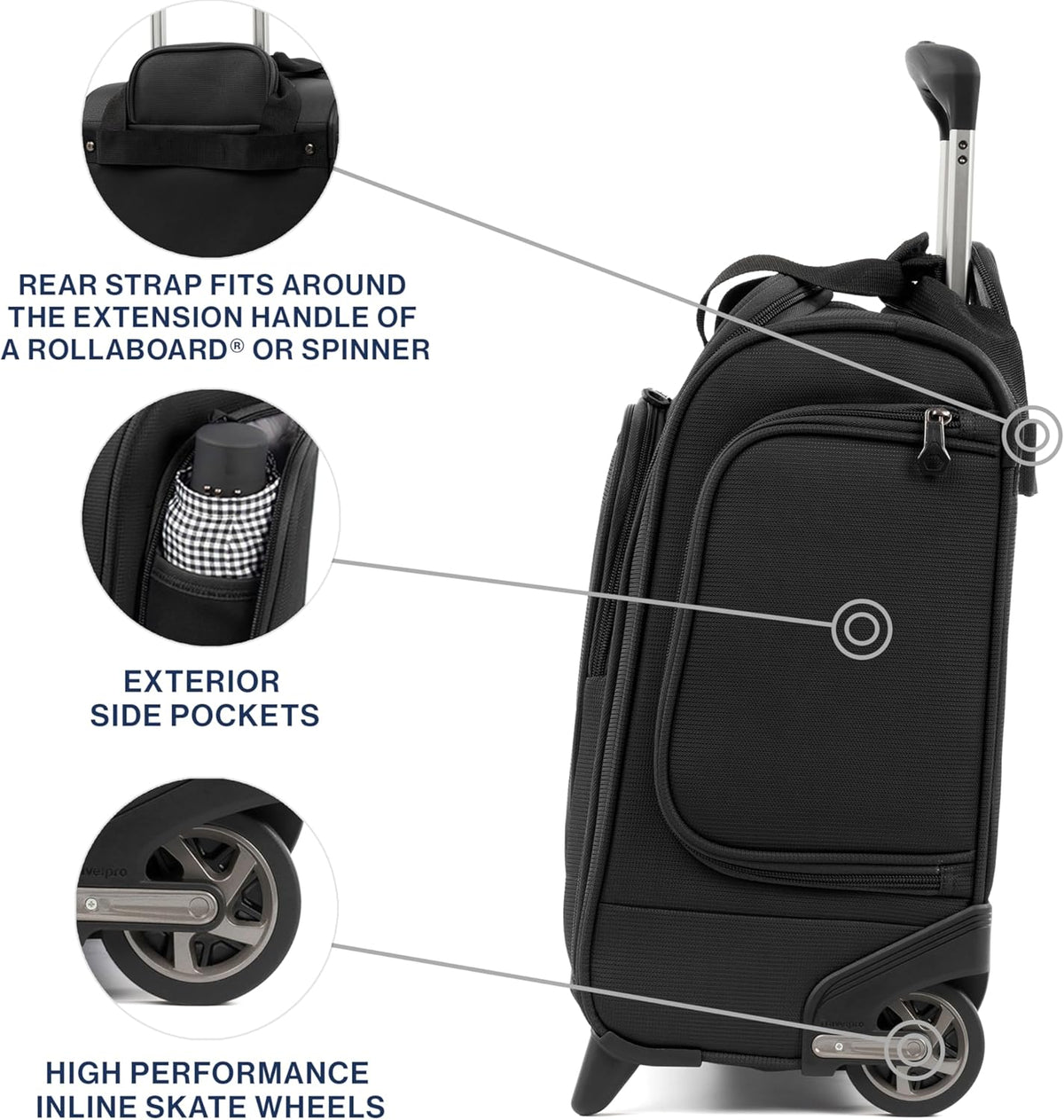 Tourlite Softside Lightweight Rolling Underseat Compact Carry-On Upright 2 Wheel Bag, Men and Women, Black, 15-Inch