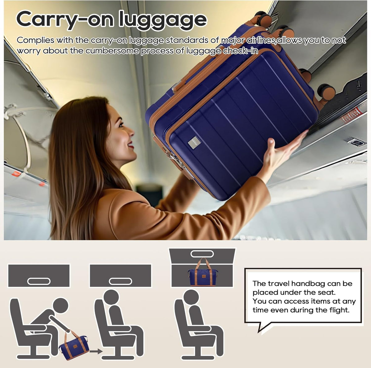 Carry on Luggage 22x14x9 Airline Approved, Hardside 20 Inch Carry-on Suitcases with Spinner Wheels, Lightweight Travel Luggage Sets with TSA Lock