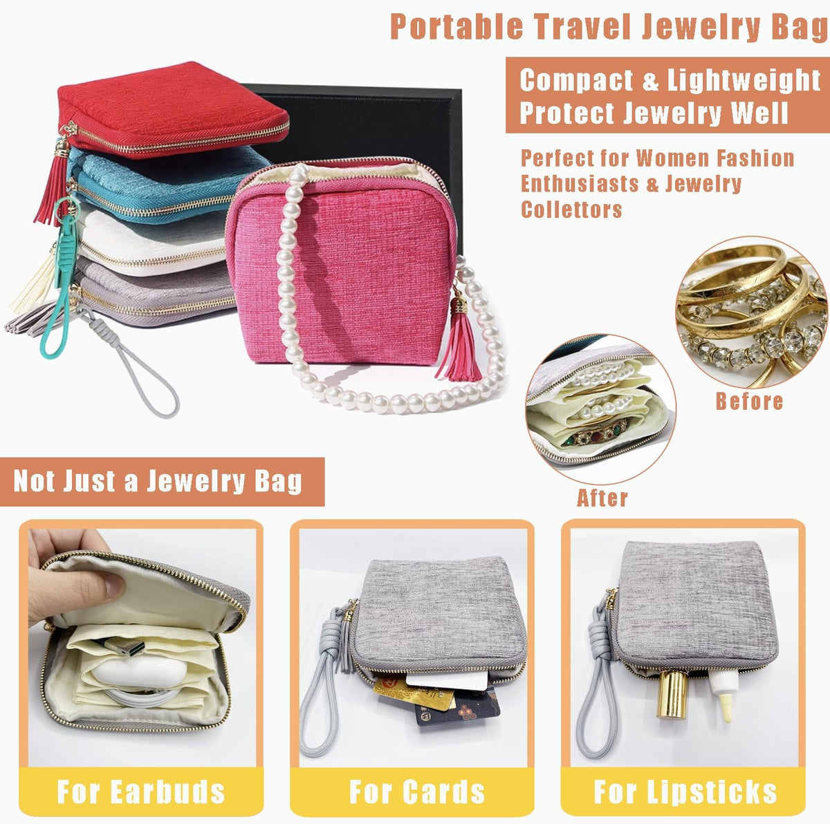 Small Travel Jewelry Case with Lanyard, Portable Jewelry Bags, Organizer Pouch with 5 Pockets, Anti-Scratch Storage Holder for Bangle Bracelets Earrings Necklace, Women Gifts, Turquoise