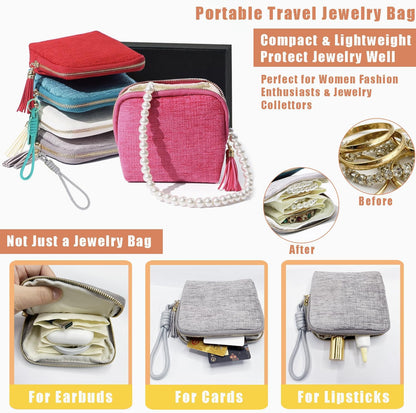 Small Travel Jewelry Case with Lanyard, Portable Jewelry Bags, Organizer Pouch with 5 Pockets, Anti-Scratch Storage Holder for Bangle Bracelets Earrings Necklace, Women Gifts, Turquoise