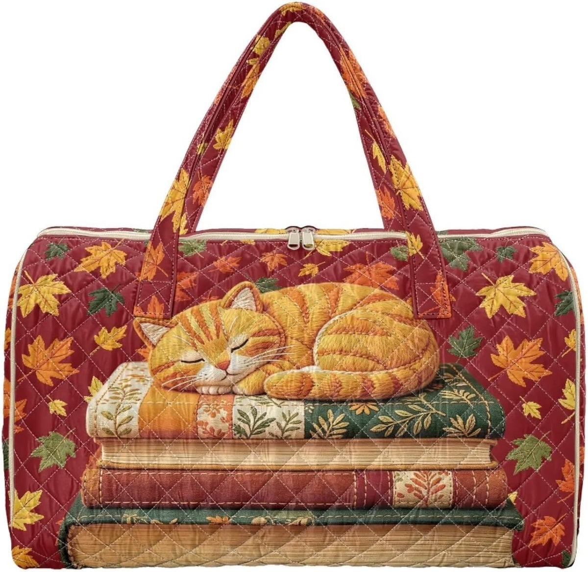 Cactus Quilted Gym Bag For Women, Quilt Large Tote Bag Holds Travel Essentials Clothes Makeup, Padded Top Handles, Lightweight Open Top with Inner Pockets to Store Cosmetics & Small Essentials