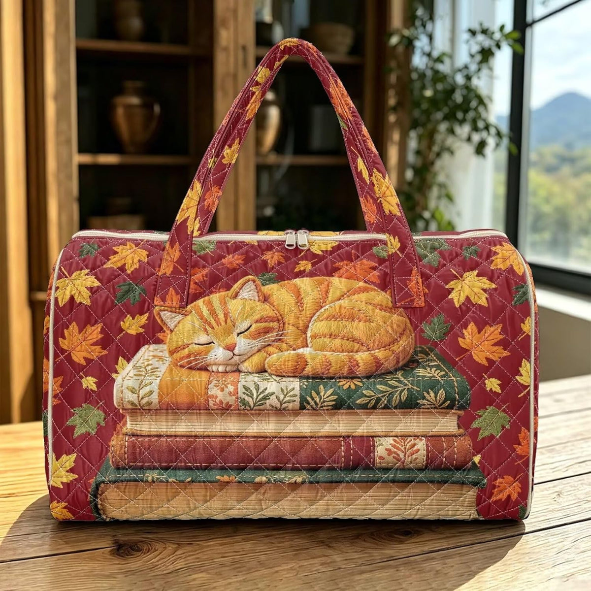Cactus Quilted Gym Bag For Women, Quilt Large Tote Bag Holds Travel Essentials Clothes Makeup, Padded Top Handles, Lightweight Open Top with Inner Pockets to Store Cosmetics & Small Essentials
