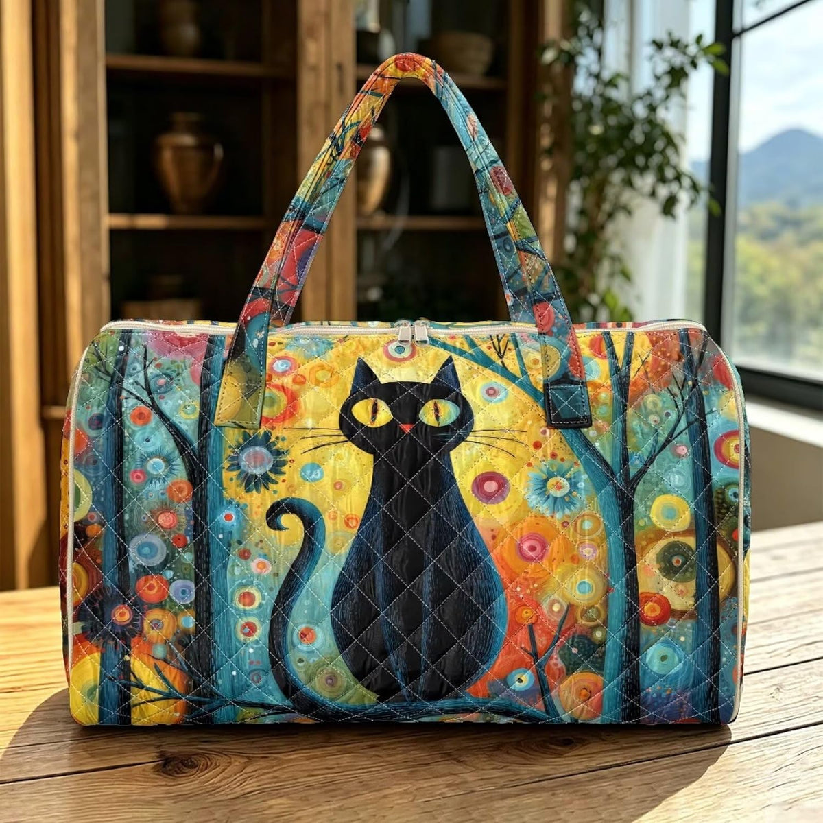Cactus Quilted Gym Bag For Women, Quilt Large Tote Bag Holds Travel Essentials Clothes Makeup, Padded Top Handles, Lightweight Open Top with Inner Pockets to Store Cosmetics & Small Essentials
