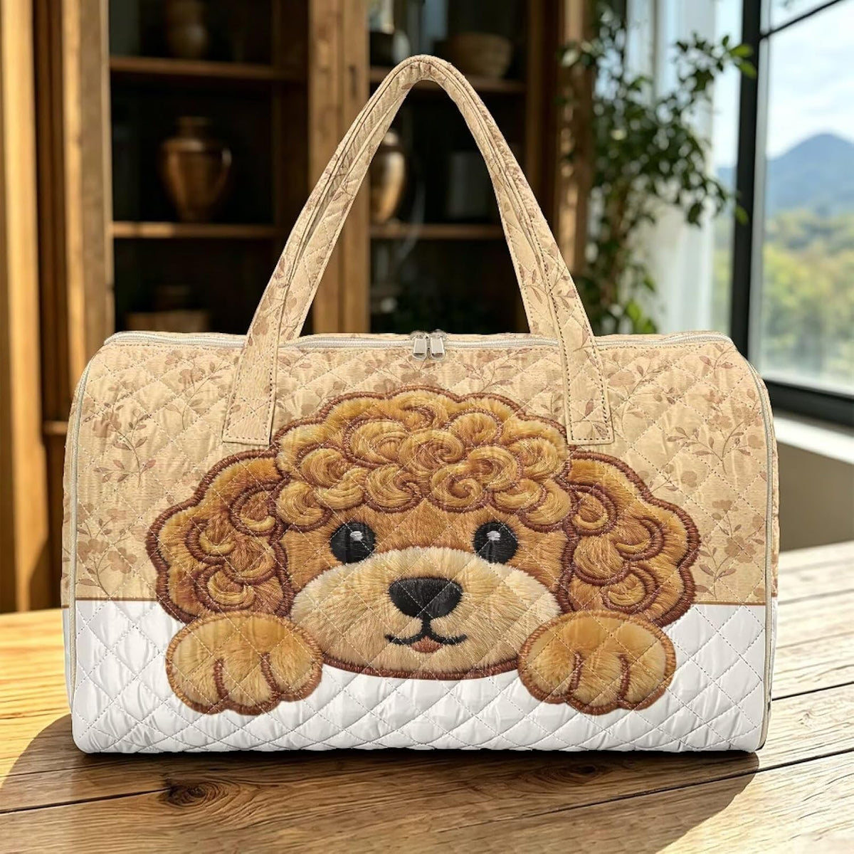 Cactus Quilted Gym Bag For Women, Quilt Large Tote Bag Holds Travel Essentials Clothes Makeup, Padded Top Handles, Lightweight Open Top with Inner Pockets to Store Cosmetics & Small Essentials