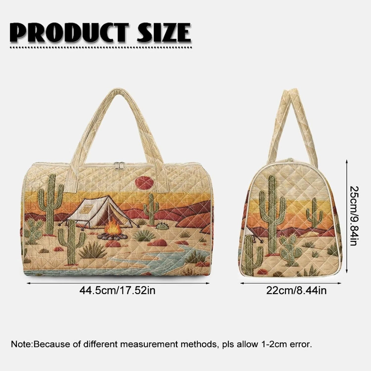 Cactus Quilted Gym Bag For Women, Quilt Large Tote Bag Holds Travel Essentials Clothes Makeup, Padded Top Handles, Lightweight Open Top with Inner Pockets to Store Cosmetics & Small Essentials