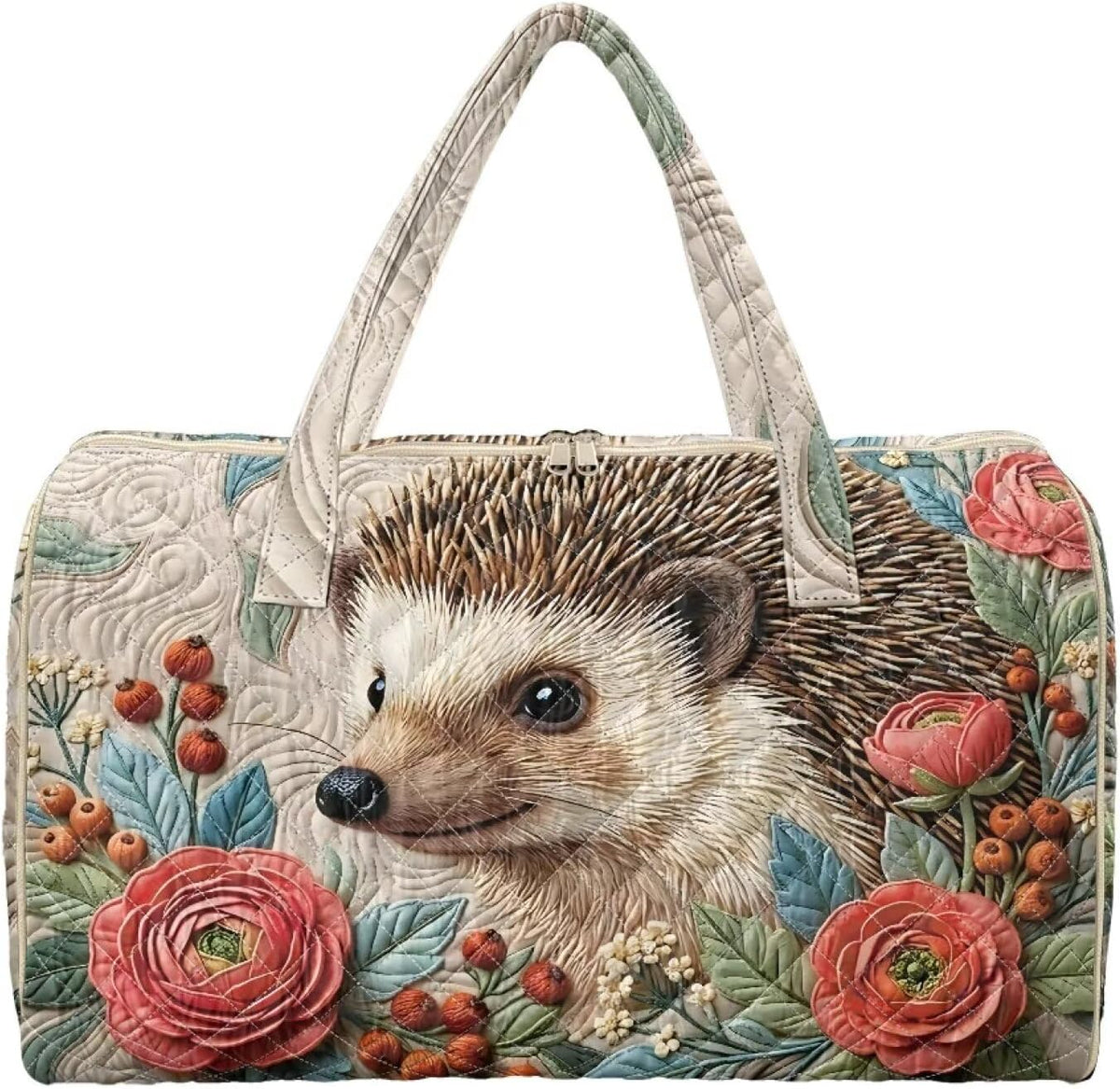 Cactus Quilted Gym Bag For Women, Quilt Large Tote Bag Holds Travel Essentials Clothes Makeup, Padded Top Handles, Lightweight Open Top with Inner Pockets to Store Cosmetics & Small Essentials