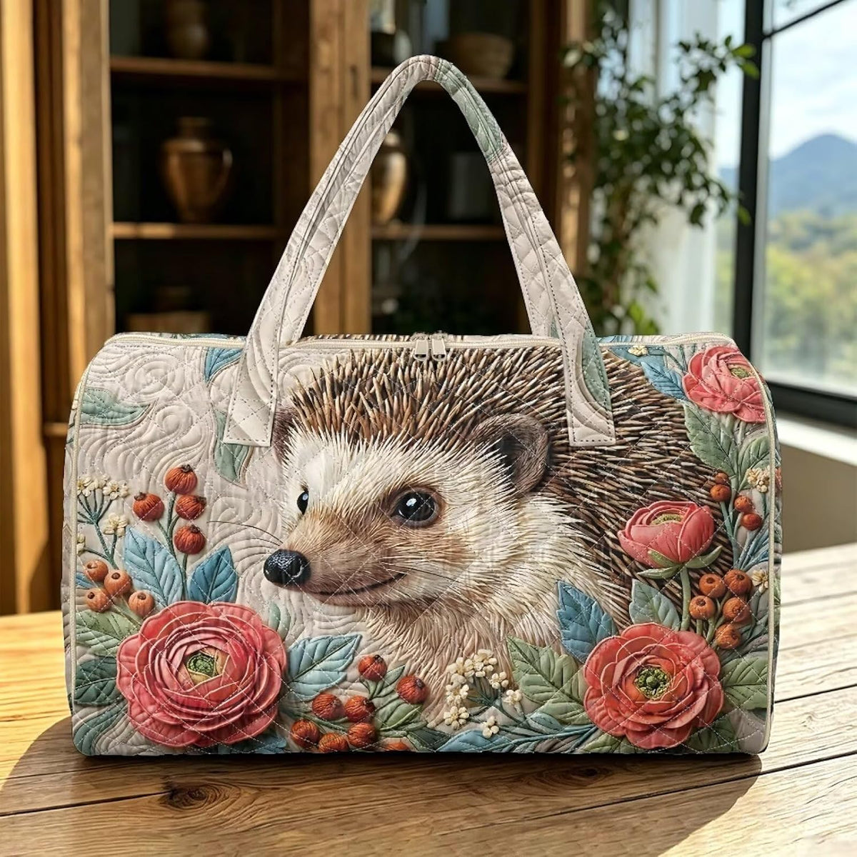 Cactus Quilted Gym Bag For Women, Quilt Large Tote Bag Holds Travel Essentials Clothes Makeup, Padded Top Handles, Lightweight Open Top with Inner Pockets to Store Cosmetics & Small Essentials