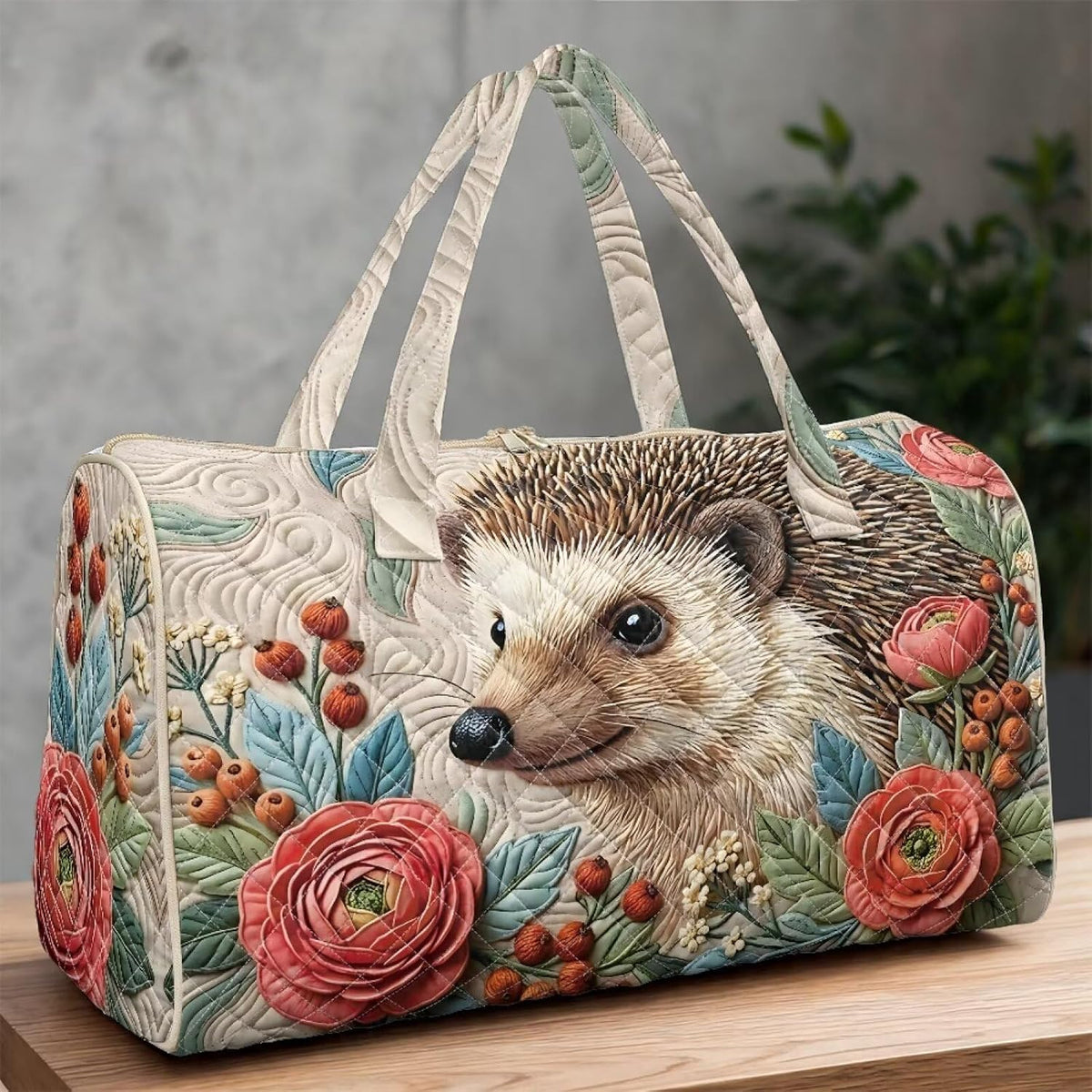 Cactus Quilted Gym Bag For Women, Quilt Large Tote Bag Holds Travel Essentials Clothes Makeup, Padded Top Handles, Lightweight Open Top with Inner Pockets to Store Cosmetics & Small Essentials