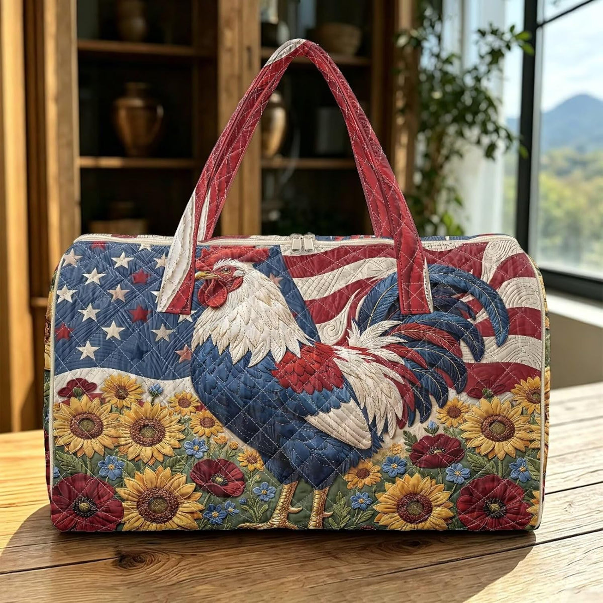 Cactus Quilted Gym Bag For Women, Quilt Large Tote Bag Holds Travel Essentials Clothes Makeup, Padded Top Handles, Lightweight Open Top with Inner Pockets to Store Cosmetics & Small Essentials