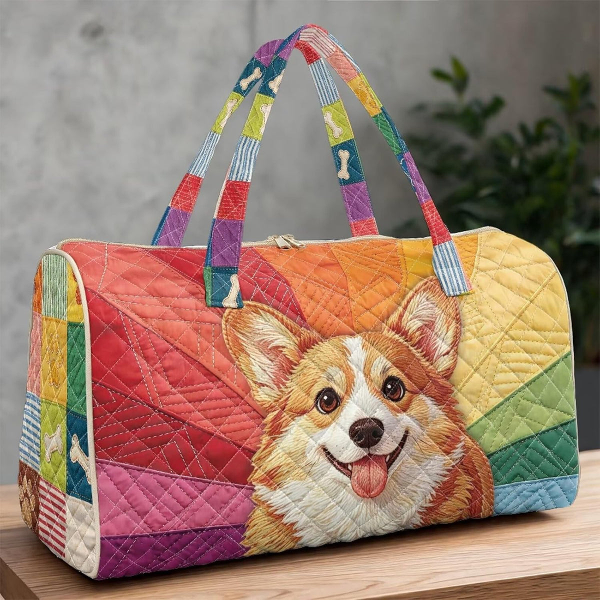 Cactus Quilted Gym Bag For Women, Quilt Large Tote Bag Holds Travel Essentials Clothes Makeup, Padded Top Handles, Lightweight Open Top with Inner Pockets to Store Cosmetics & Small Essentials