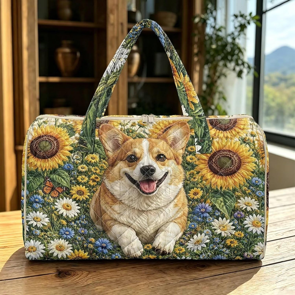 Cactus Quilted Gym Bag For Women, Quilt Large Tote Bag Holds Travel Essentials Clothes Makeup, Padded Top Handles, Lightweight Open Top with Inner Pockets to Store Cosmetics & Small Essentials