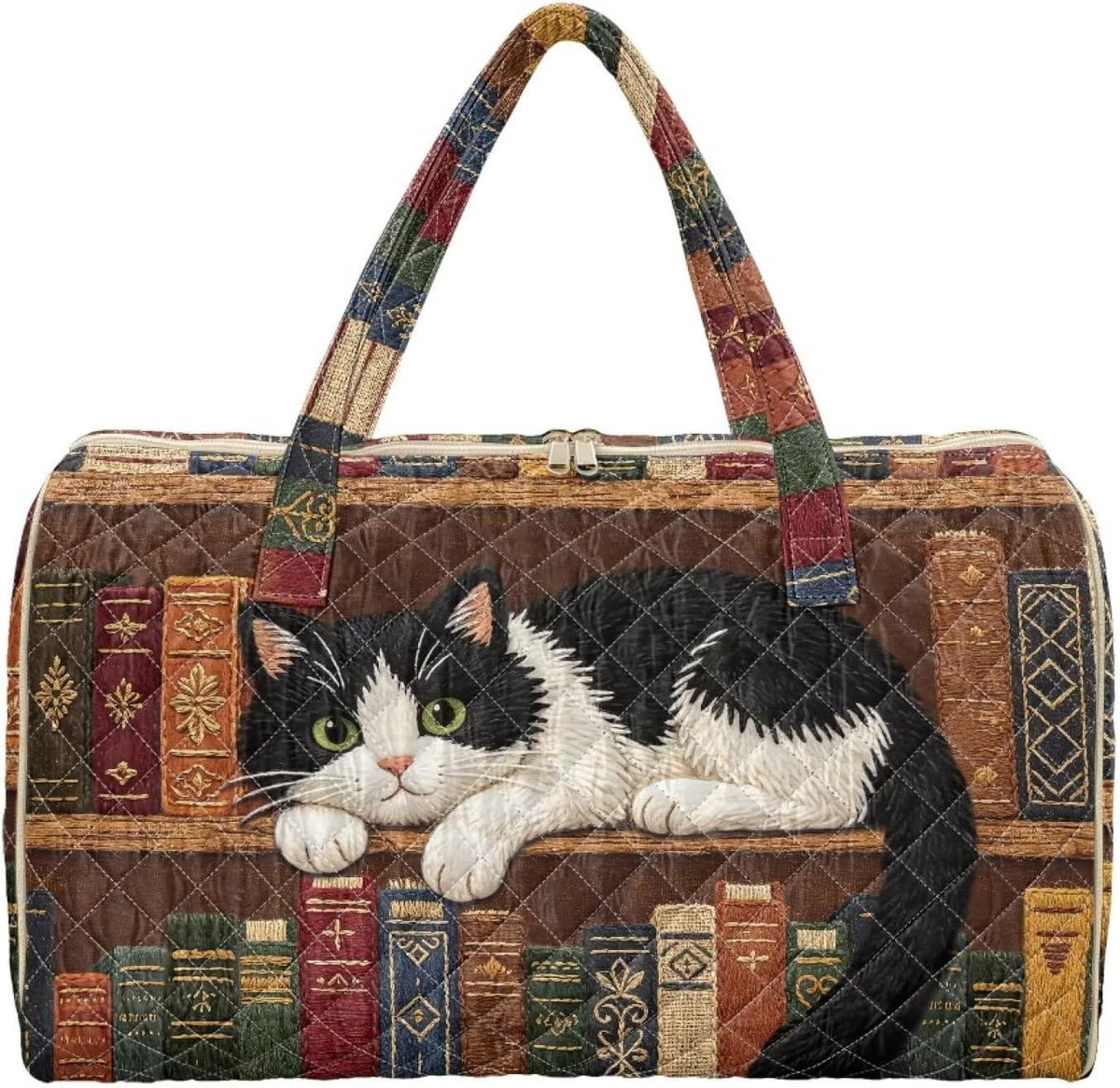 Cactus Quilted Gym Bag For Women, Quilt Large Tote Bag Holds Travel Essentials Clothes Makeup, Padded Top Handles, Lightweight Open Top with Inner Pockets to Store Cosmetics & Small Essentials