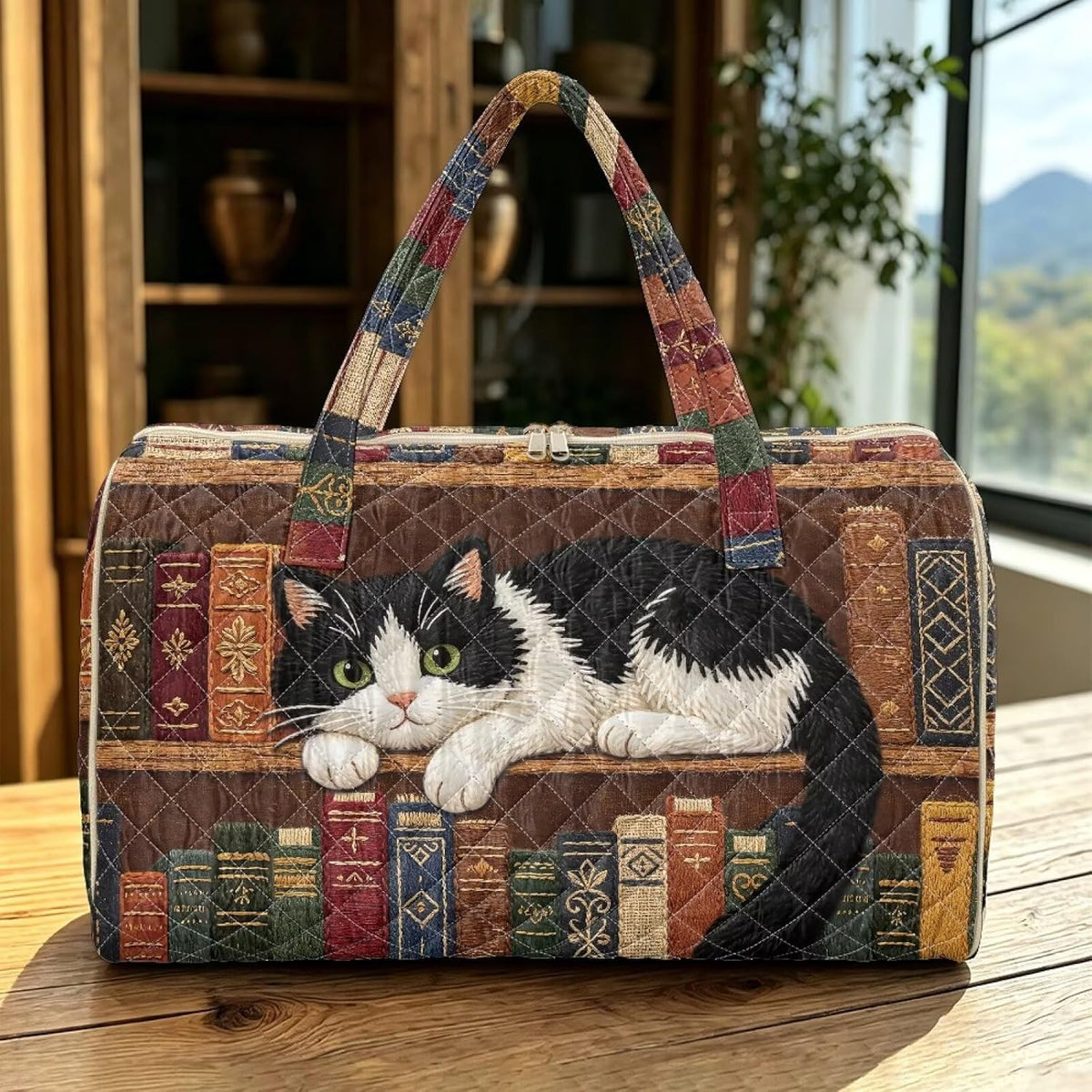 Cactus Quilted Gym Bag For Women, Quilt Large Tote Bag Holds Travel Essentials Clothes Makeup, Padded Top Handles, Lightweight Open Top with Inner Pockets to Store Cosmetics & Small Essentials