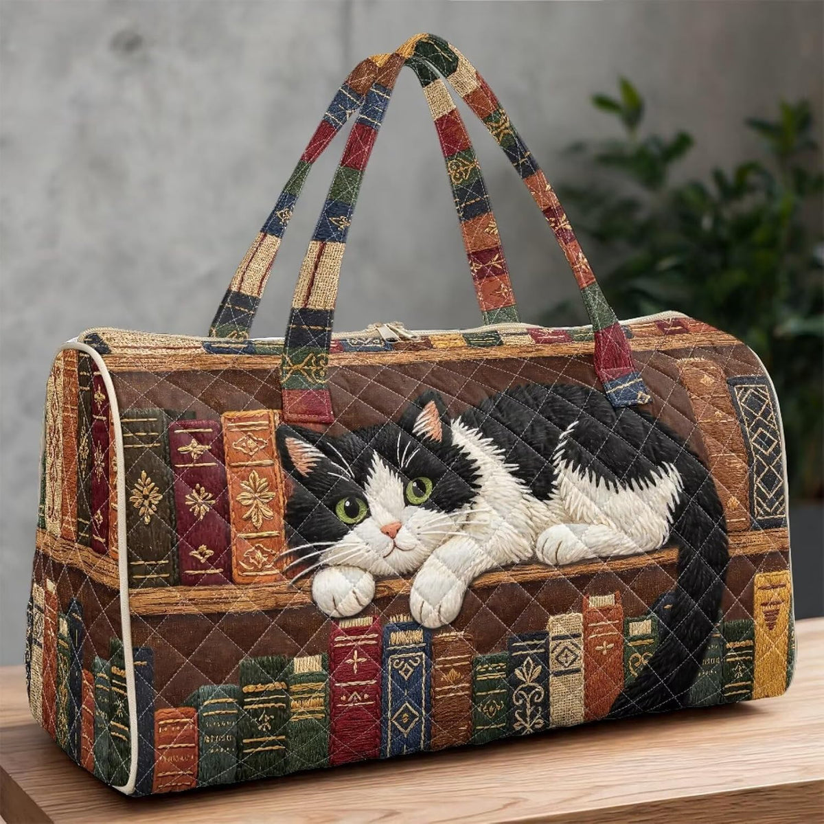 Cactus Quilted Gym Bag For Women, Quilt Large Tote Bag Holds Travel Essentials Clothes Makeup, Padded Top Handles, Lightweight Open Top with Inner Pockets to Store Cosmetics & Small Essentials