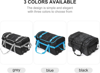 Foldable Duffel Bag with 3 Wheels.85L Rolling Duffle Bag Luggage Suitcase Outdoor Sports Carry On Garment Bags for Travel Camp (Grey)