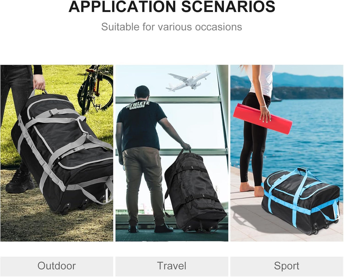 Foldable Duffel Bag with 3 Wheels.85L Rolling Duffle Bag Luggage Suitcase Outdoor Sports Carry On Garment Bags for Travel Camp (Grey)