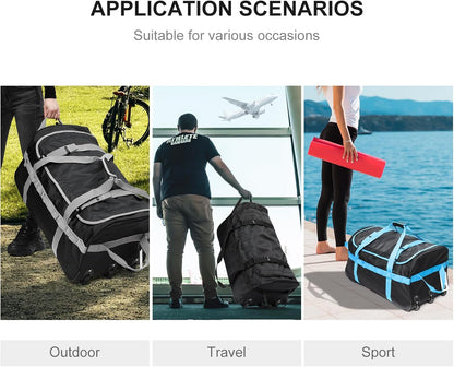 Foldable Duffel Bag with 3 Wheels.85L Rolling Duffle Bag Luggage Suitcase Outdoor Sports Carry On Garment Bags for Travel Camp (Grey)