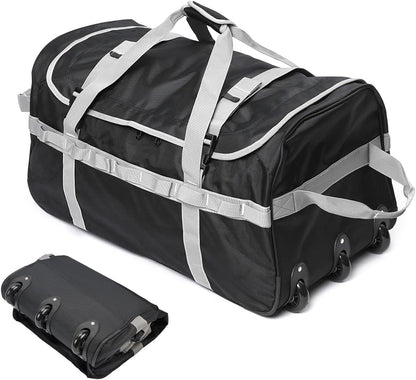 Foldable Duffel Bag with 3 Wheels.85L Rolling Duffle Bag Luggage Suitcase Outdoor Sports Carry On Garment Bags for Travel Camp (Grey)